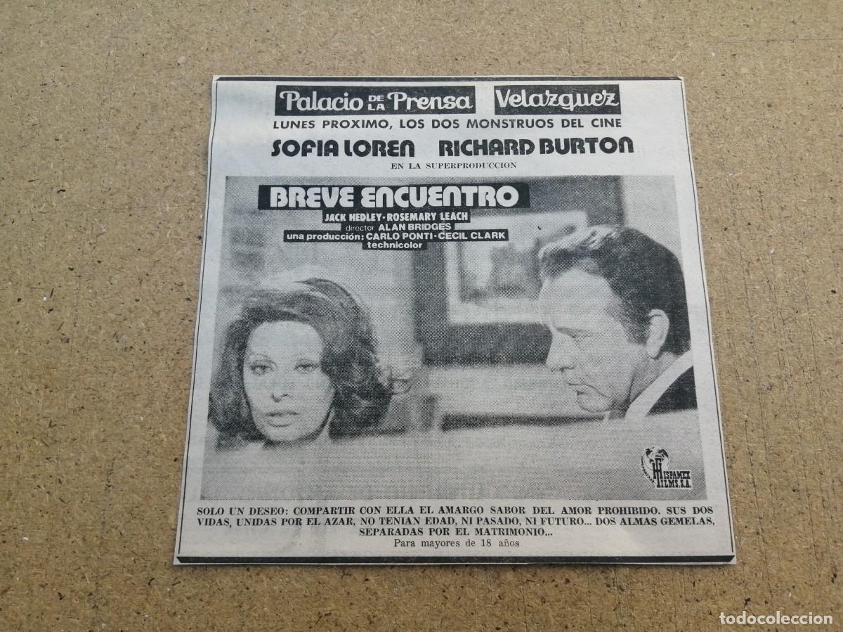 Cin&eacute;ma: ANUNCIO CINE. BREVE ENCUENTRO (SOFIA LOREN - RICHARD BURTON)