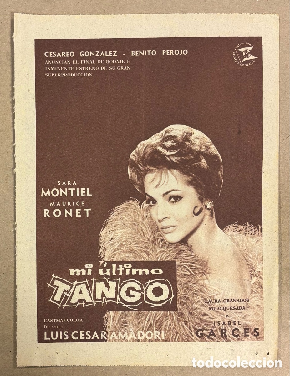 Cine: MI &Uacute;LTIMO TANGO (SARA MONTIEL). CARTEL PUBLICITARIO PERI&Oacute;DICO ABC DE 1960...