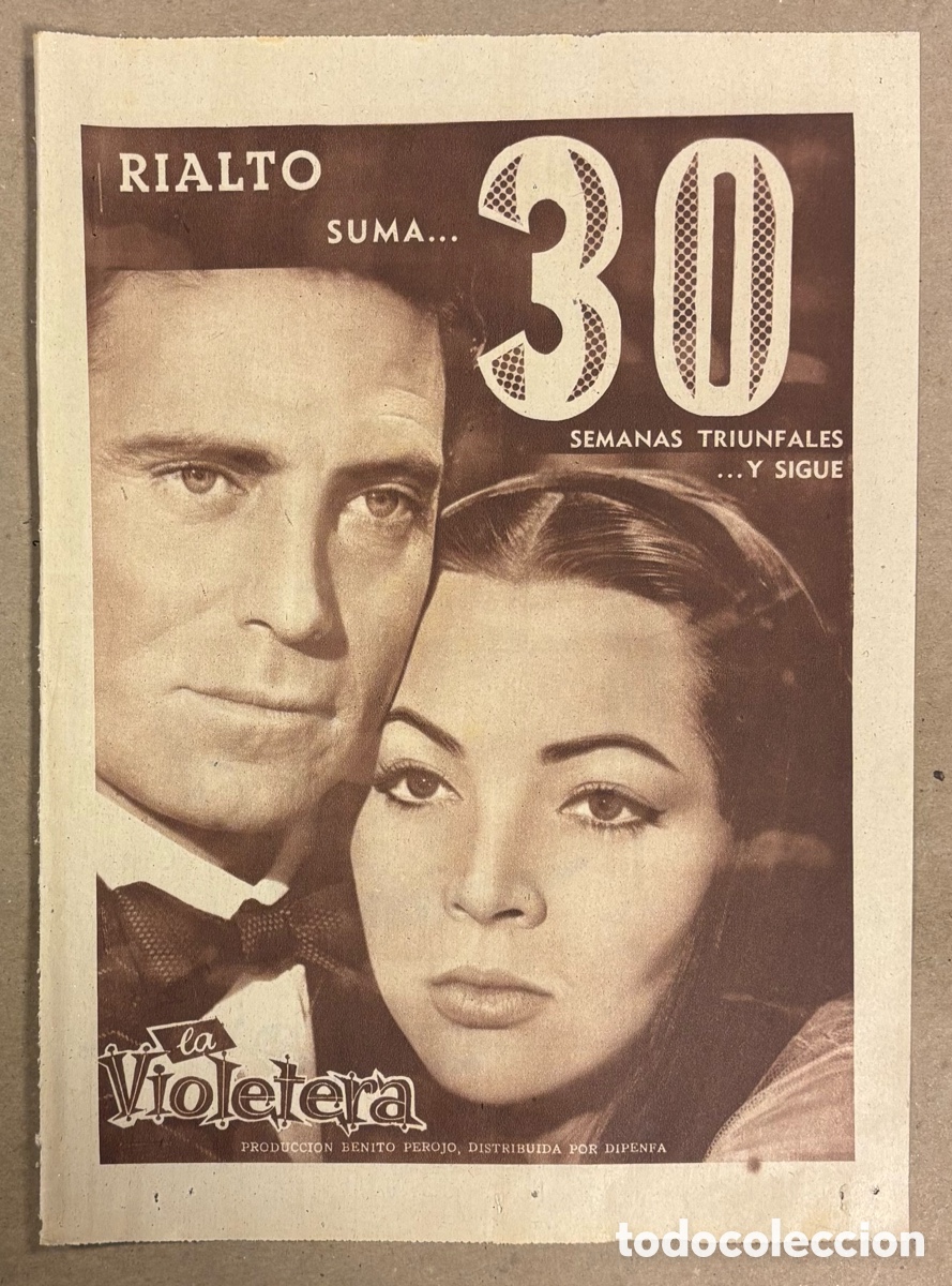 Cine: LA VIOLETERA (SARA MONTIEL, ANA MARISCAL). CARTEL PUBLICITARIO PERI&Oacute;DICO ABC DE 1958. CINE RIALTO.