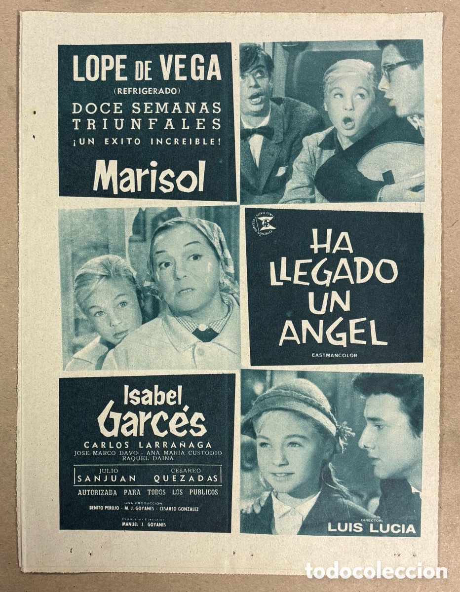 Cine: MARISOL EN HA LLEGADO UN &Aacute;NGEL(ISABEL GARC&Eacute;S). CARTEL PUBLICITARIO PERI&Oacute;DICO ABC DE 1961
