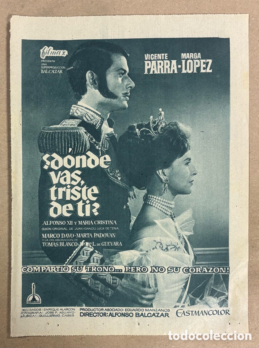 Cine: &iquest;D&Oacute;NDE VAS TRISTE DE TI? (VICENTE PARRA MARGA L&Oacute;PEZ). ANUNCIO PUBLICITARIO PEL&Iacute;CULA ABC 1960