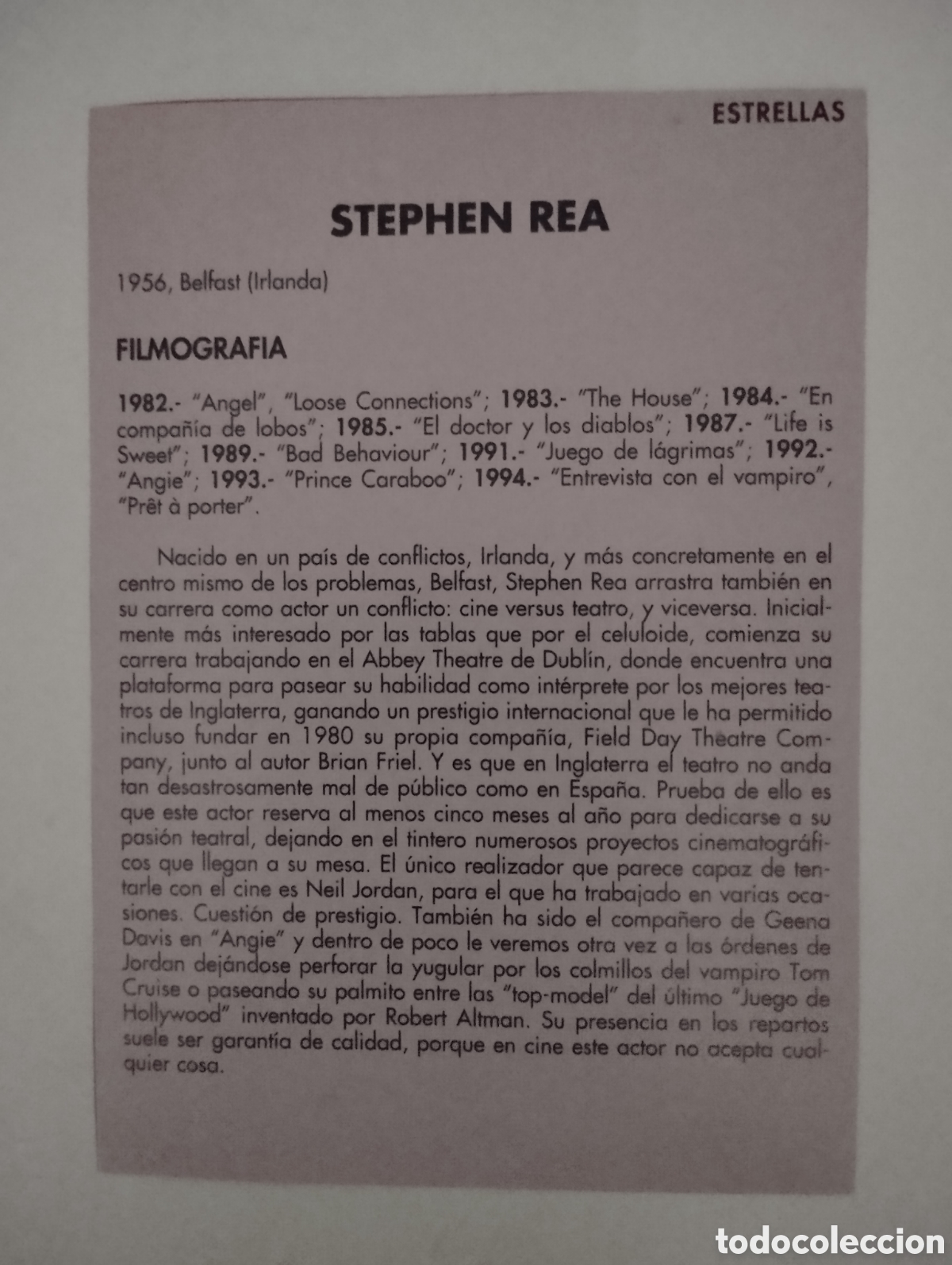 Cine: Minificha N100 Stephen Rea - Actor. - Foto 2