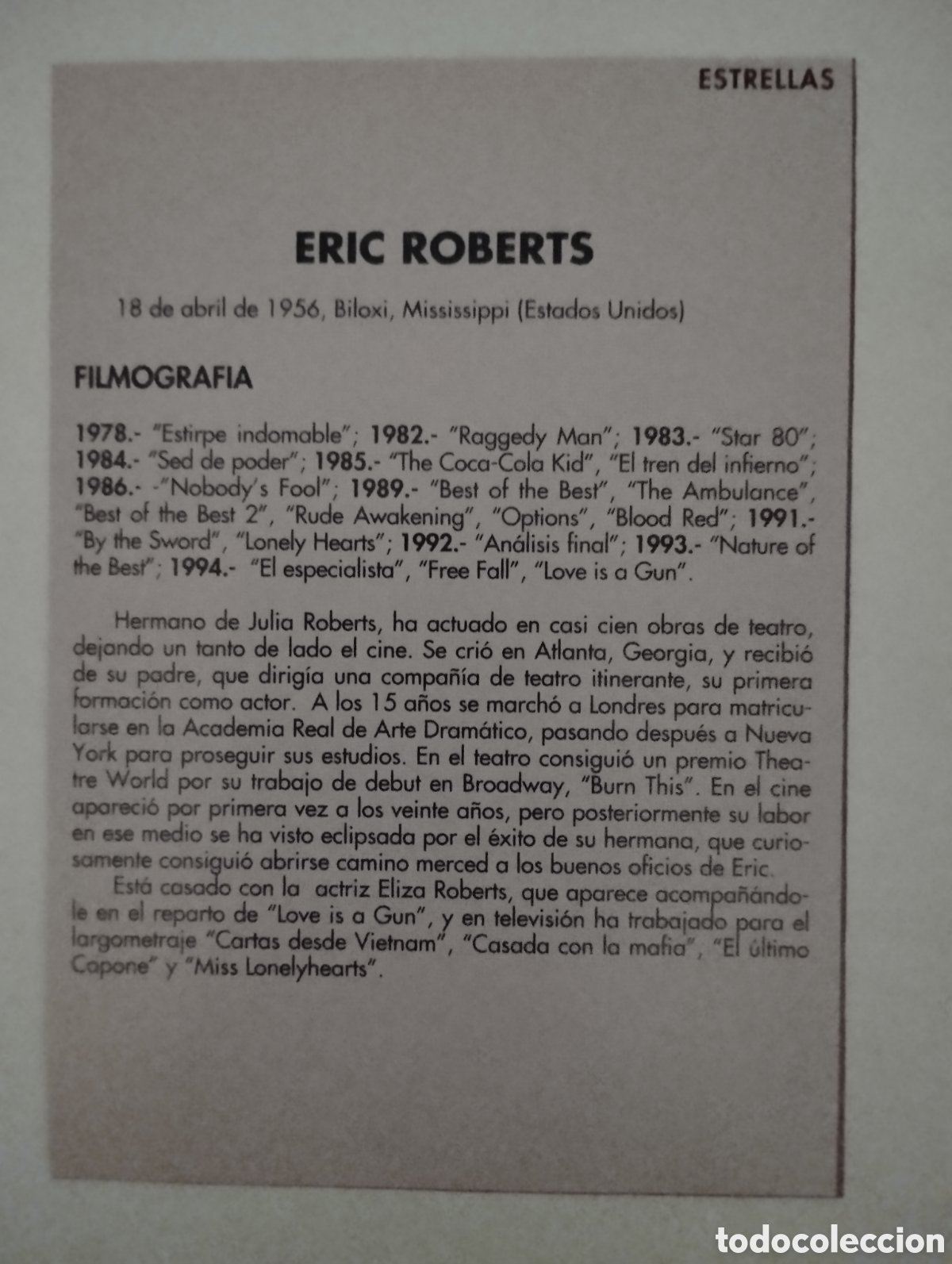 Cine: Minificha N99 Eric Roberts - actor. - Foto 2