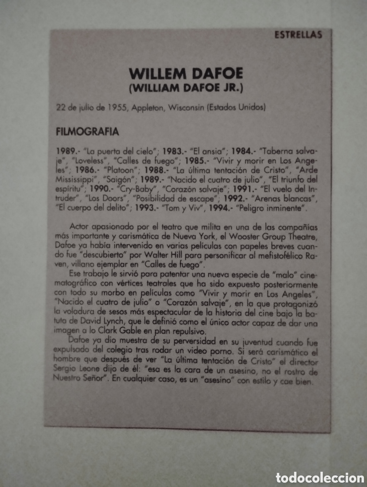 Cine: Minificha N97 Willem Dafoe - actor. - Foto 2