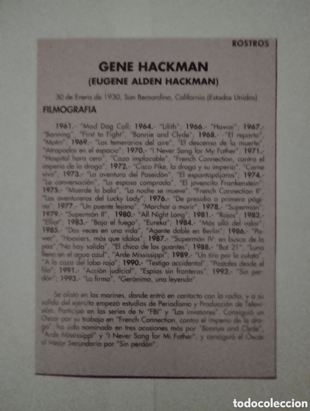 Cine: Minificha N95 Gene Hackman - actor. - Foto 2