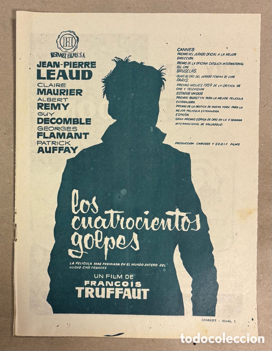 Cine: LOS CUATROCIENTOS GOLPES (TRUFFAUT). ANUNCIO PUBLICITARIO PEL&Iacute;CULA PERI&Oacute;DICO ABC DE 1959.
