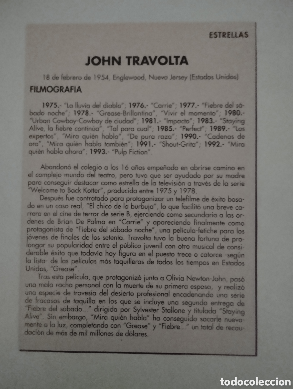 Cine: Minificha N89 John Travolta - actor. - Foto 2
