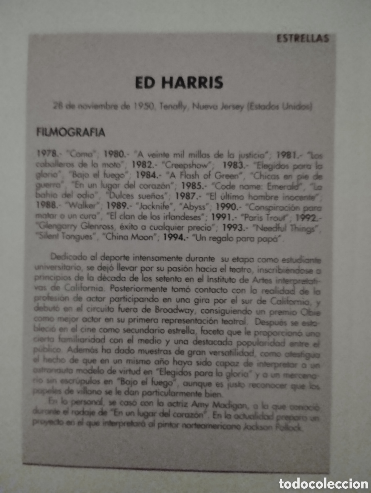 Cine: Minificha N84 Ed Harris - actor. - Foto 2