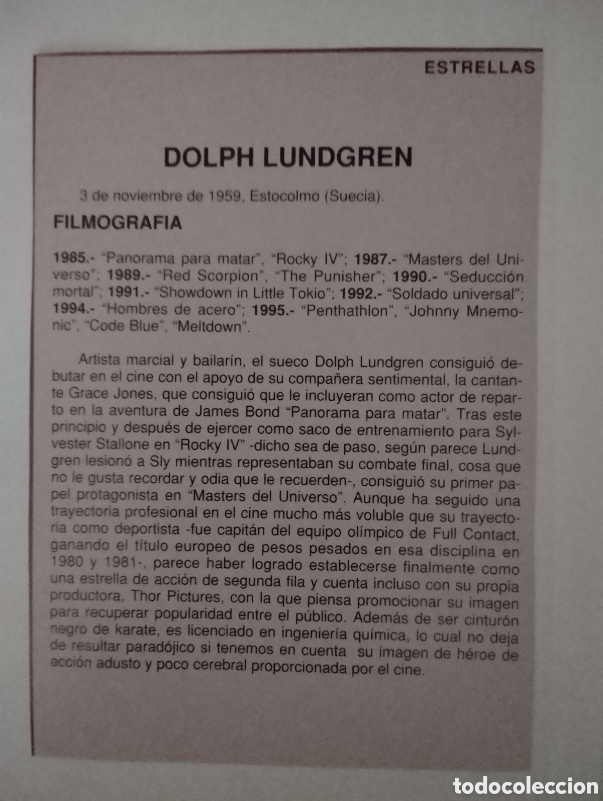 Cine: Minificha N74 Dolph Lundgren - actor. - Foto 2