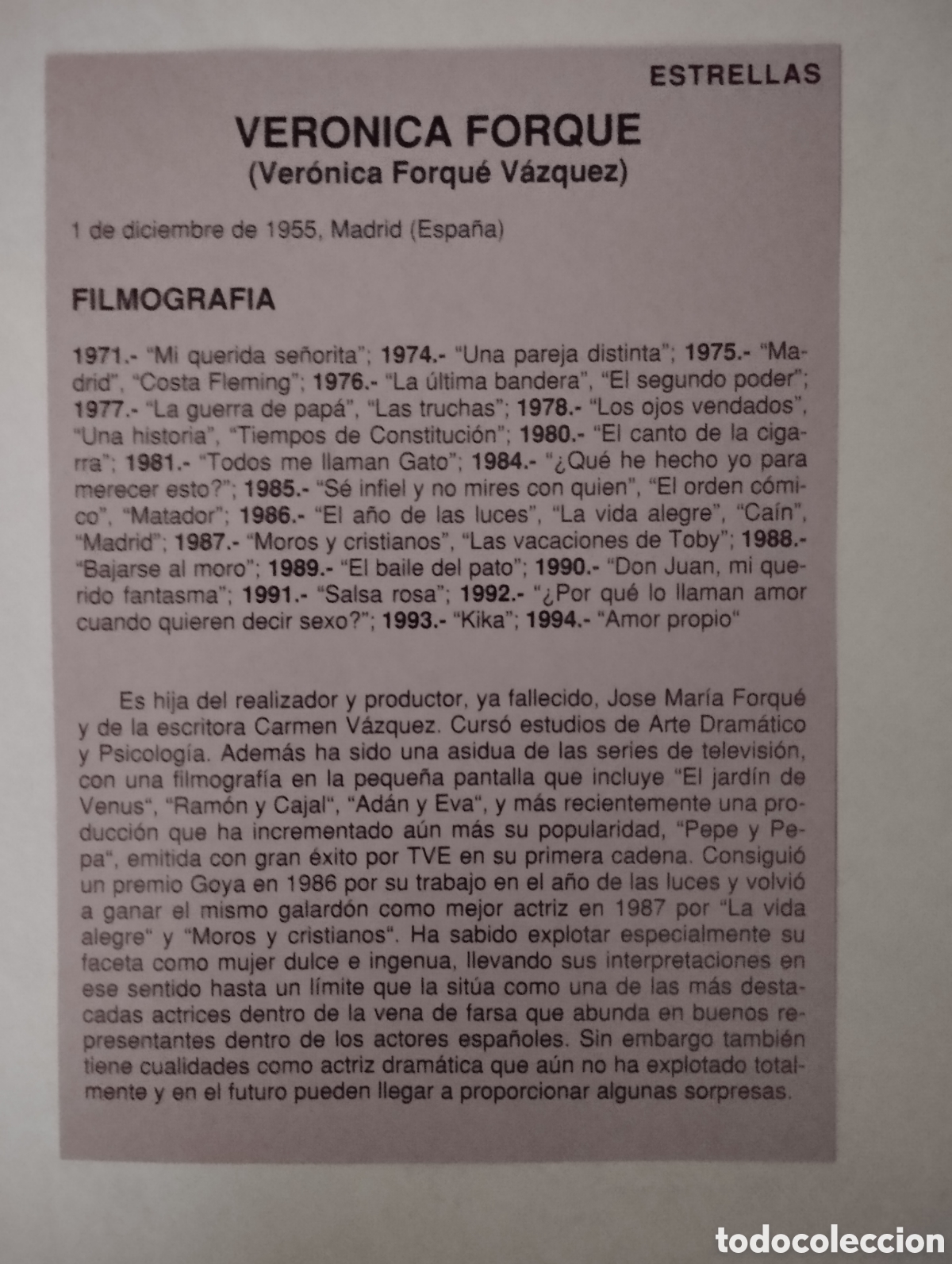 Cine: Minificha N71 Veronica Forque - actriz. - Foto 2