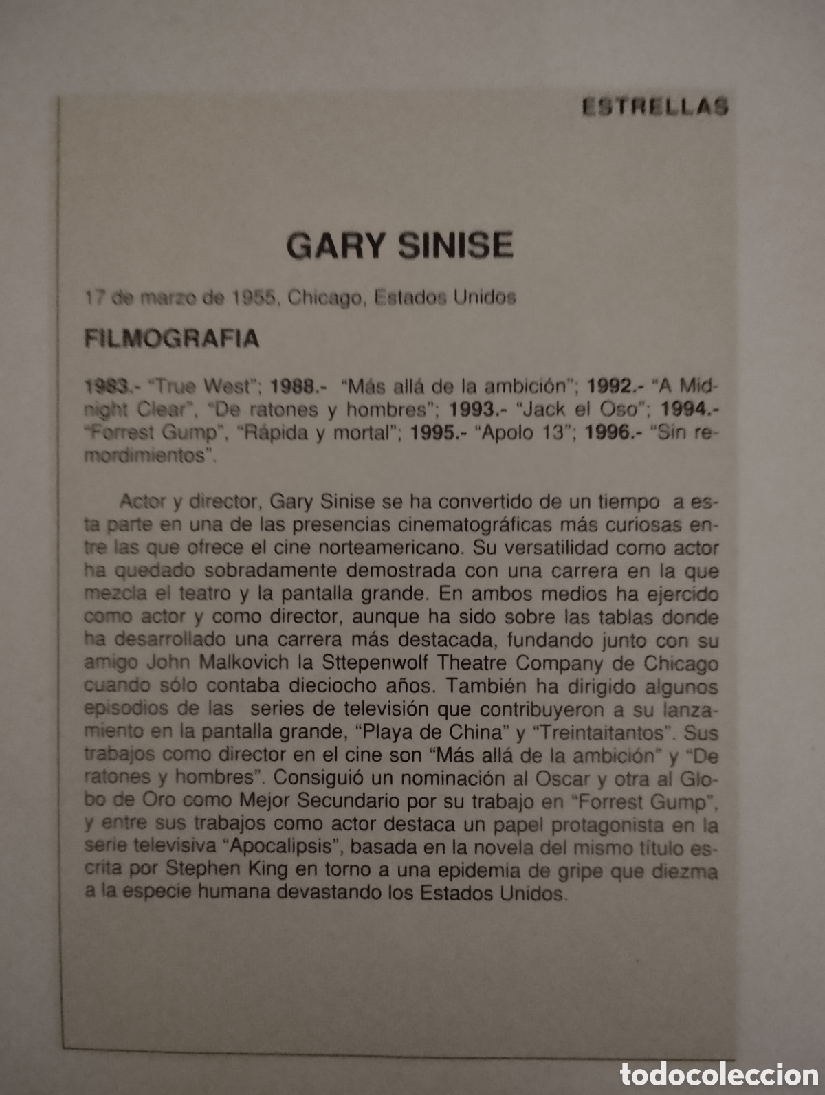 Cine: Minificha N70 Gary Sinise - actor. - Foto 2