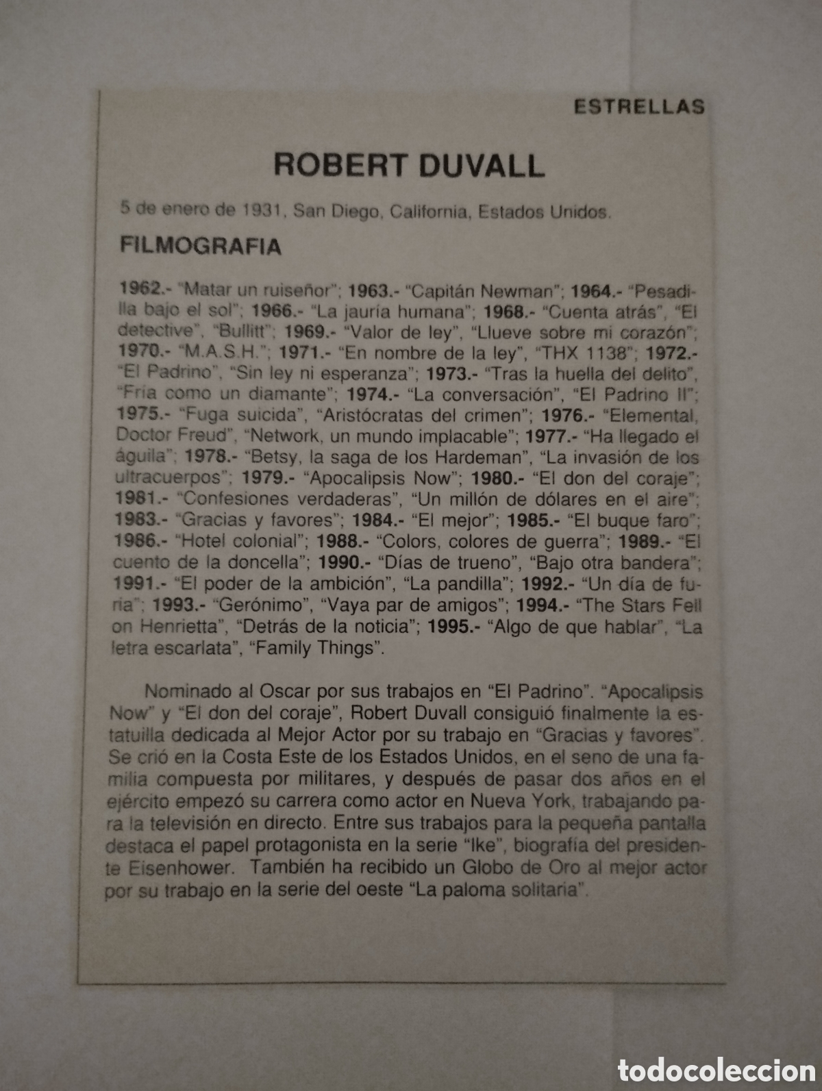 Cine: Minificha N67 Robert Duvall - actor. - Foto 2