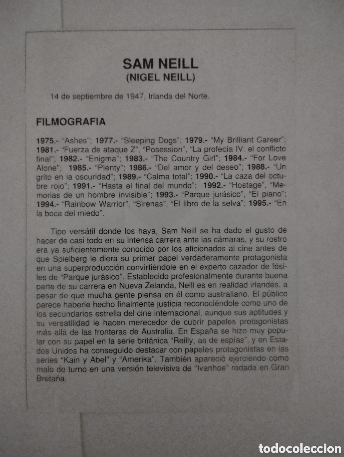 Cine: Minificha N58 Sam Neill - Actor. - Foto 2