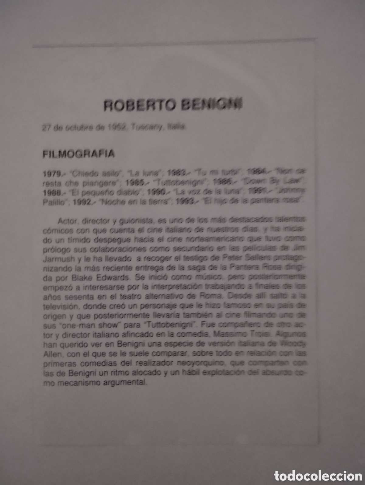 Cine: Minificha N56 Roberto Benigni - Actor. - Foto 2