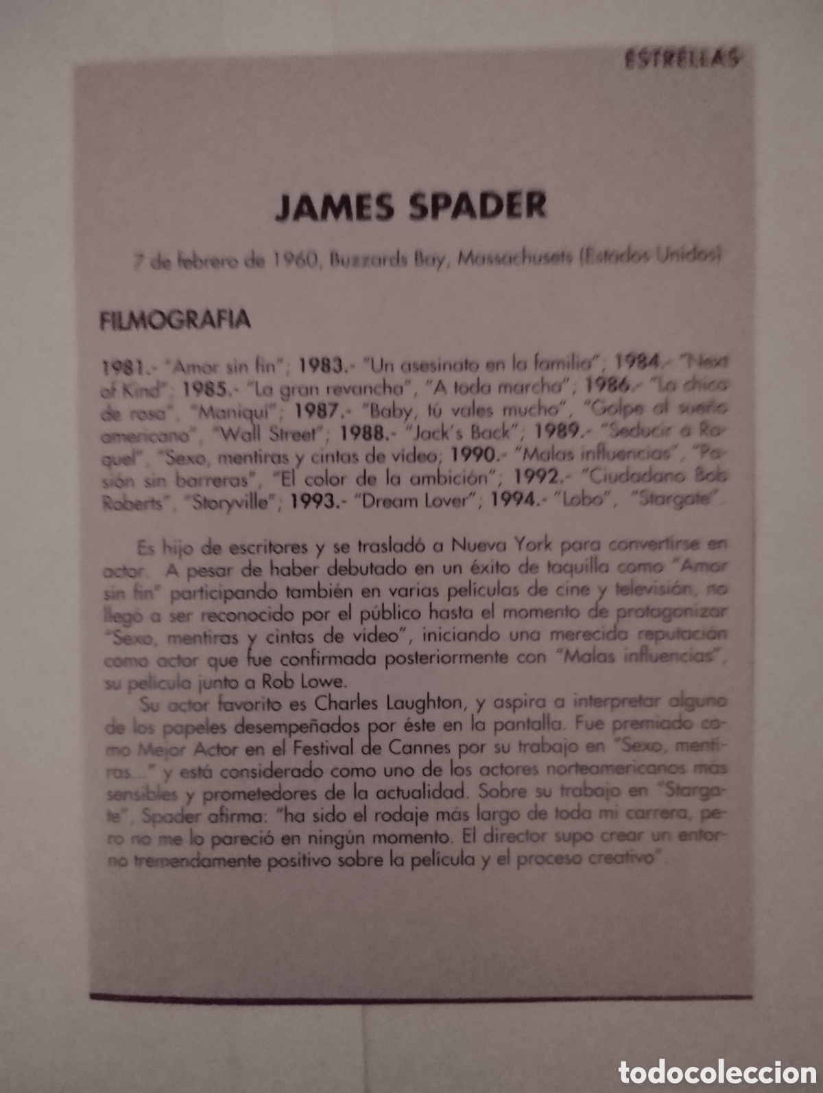Cine: Minificha N55 James Spader - Actor. - Foto 2