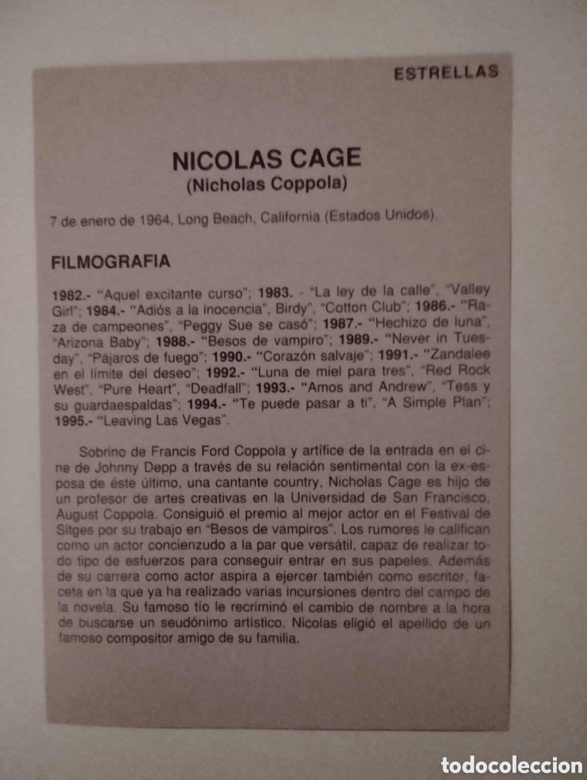 Cine: Minificha N53 Nicolas Cage - Actor. - Foto 2