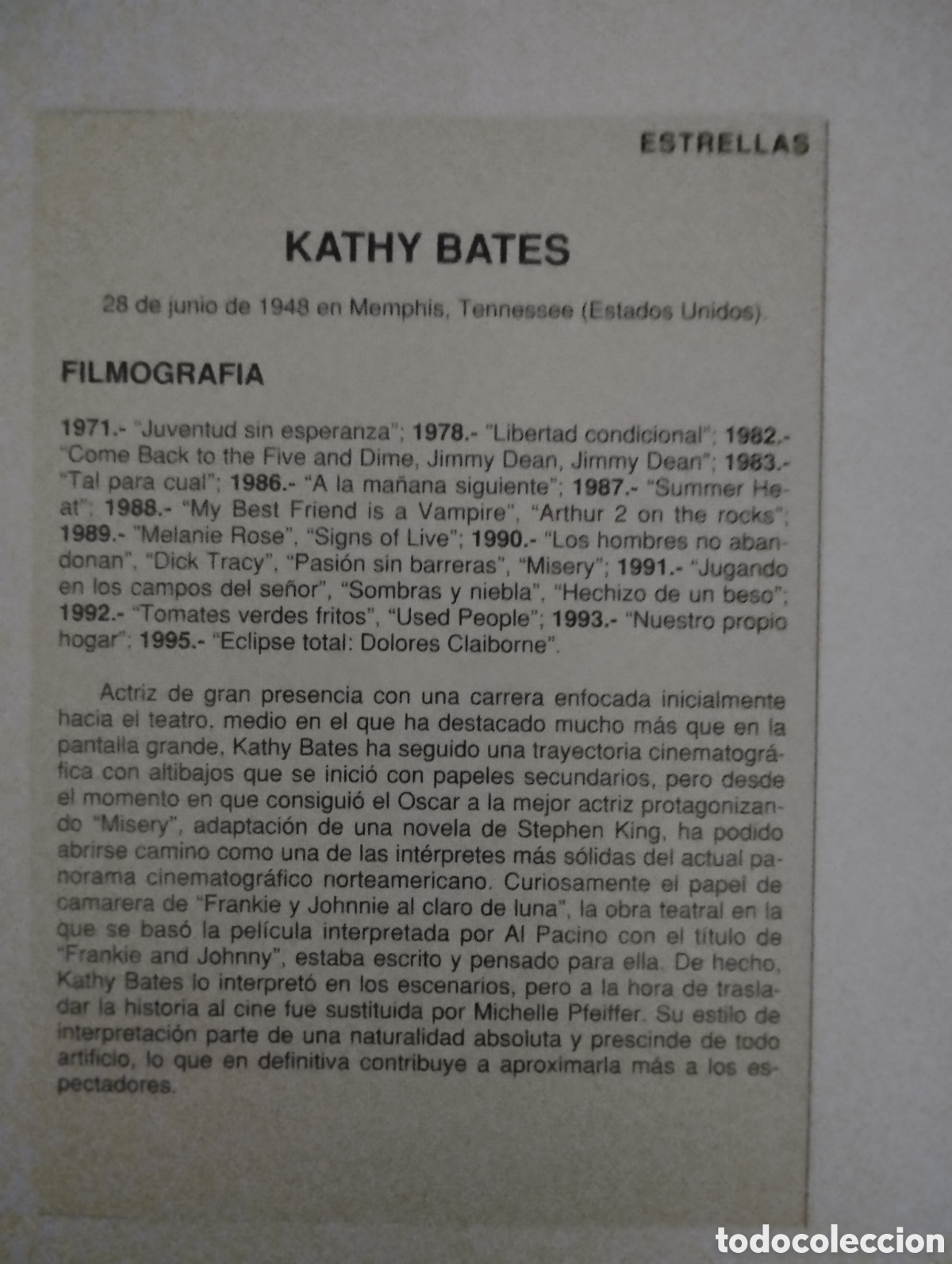 Cine: Minificha N50 Kathy Bates - Actriz. - Foto 2