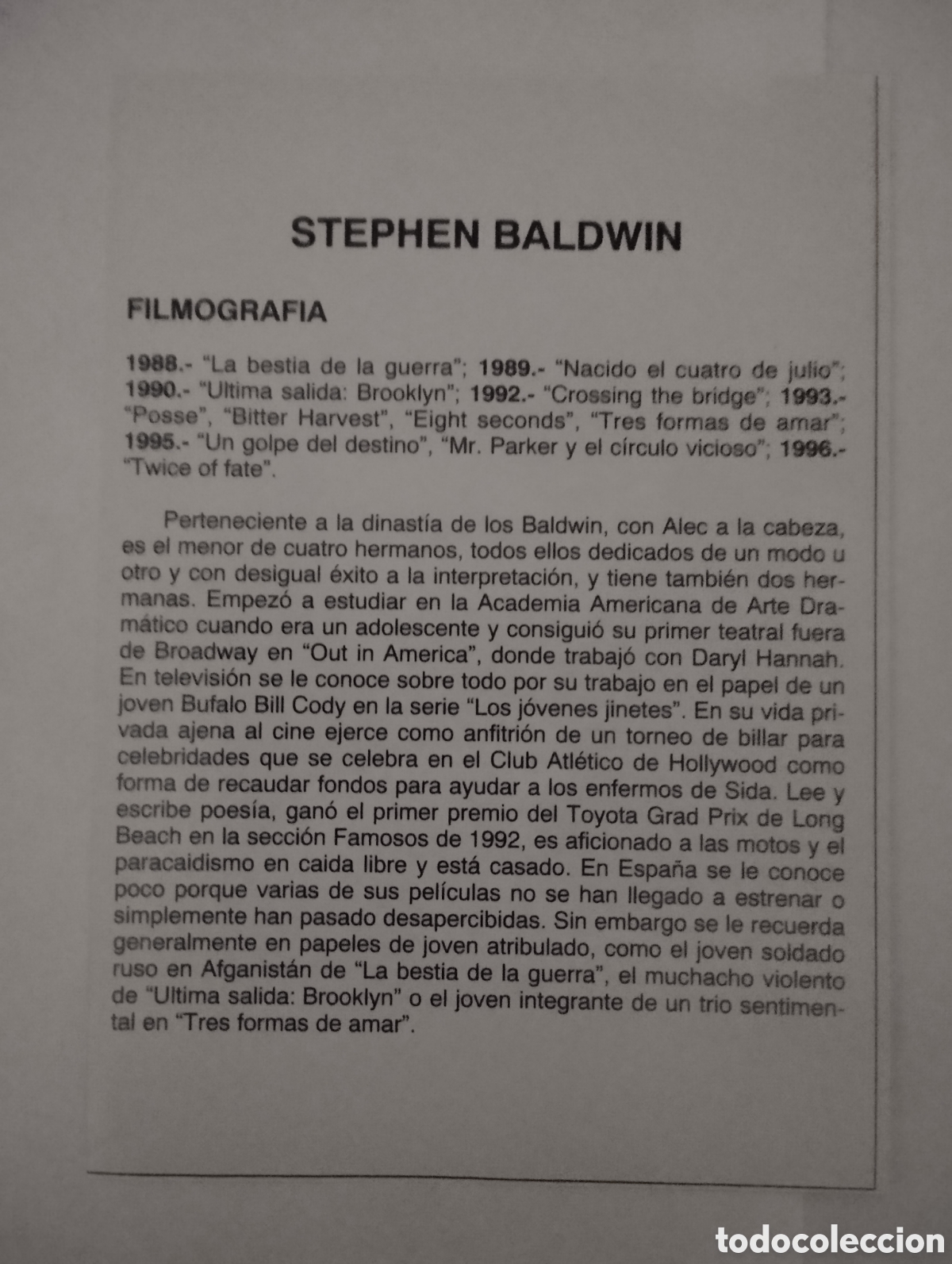 Cine: Minificha N37 Stephen Baldwin - Actor. - Foto 2