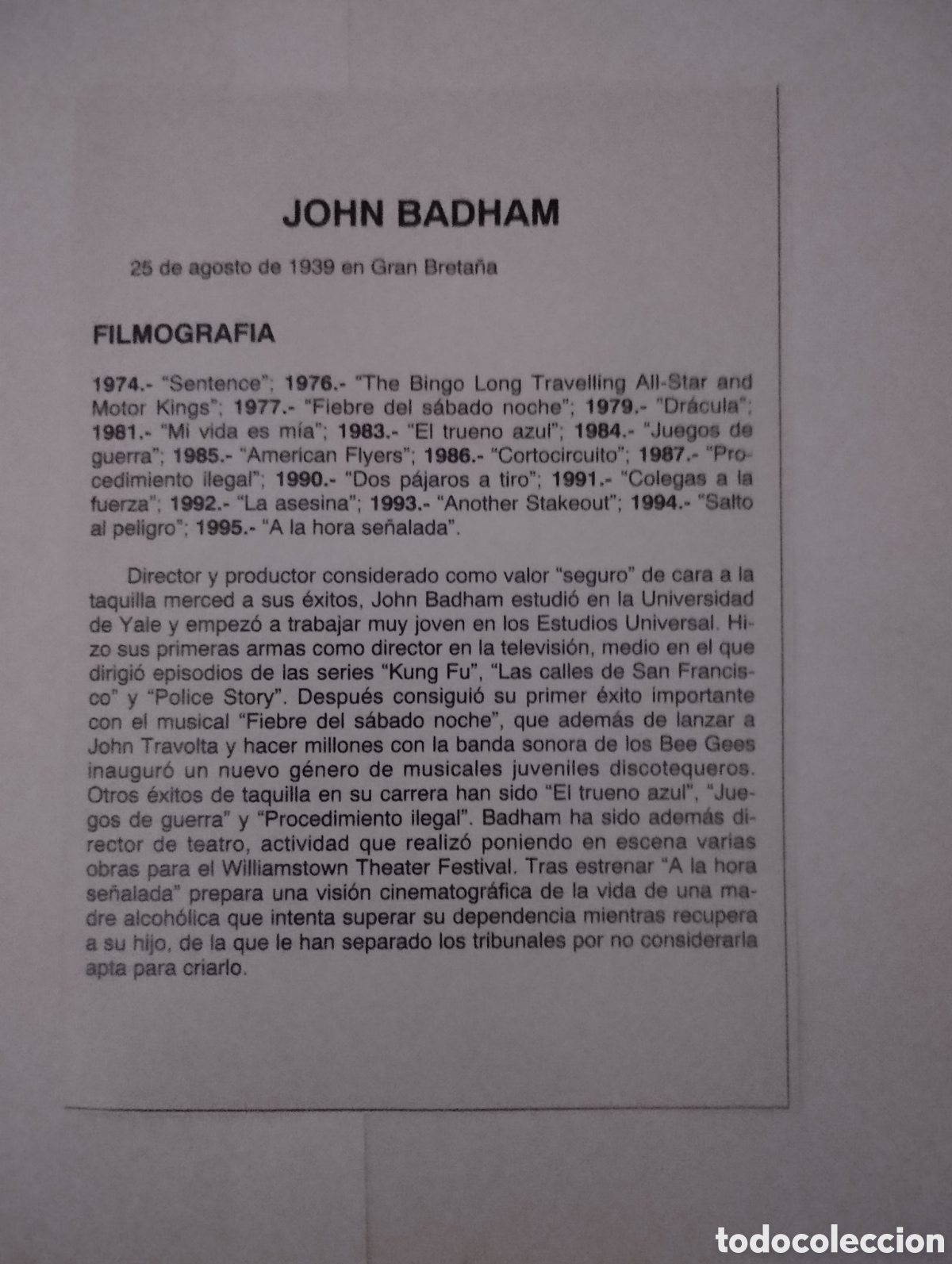 Cine: Minificha N35 John Badham - Director. - Foto 2