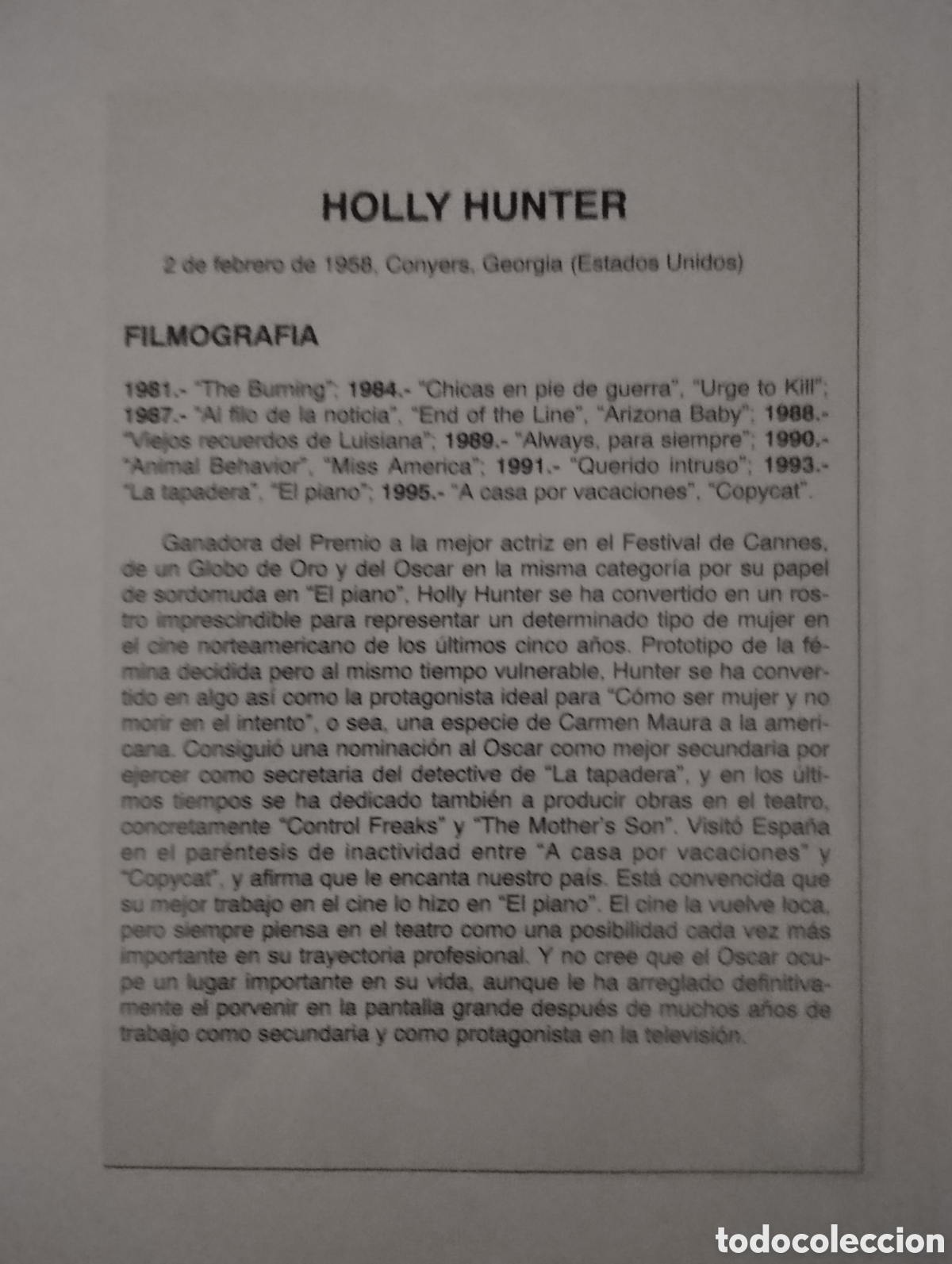 Cine: Minificha N34 Holly Hunter - Actriz. - Foto 2