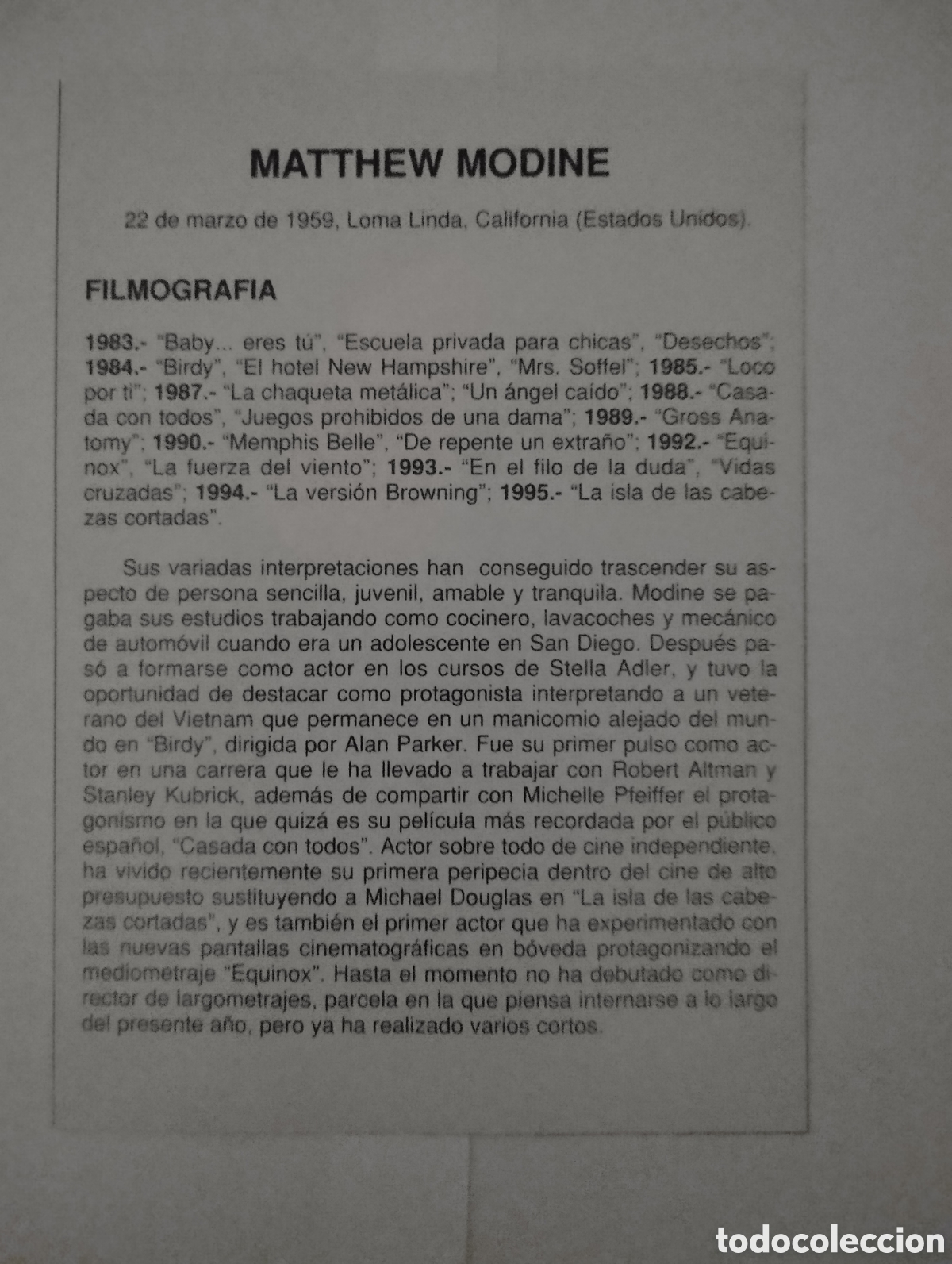 Cine: Minificha N25 Matthew Modine - Actor. - Foto 2