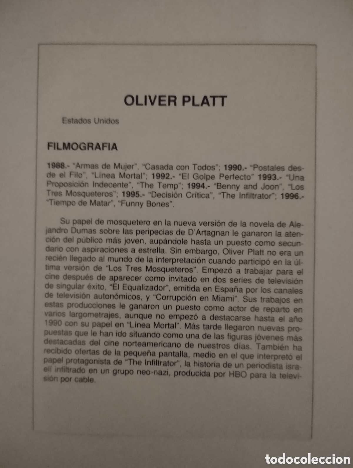 Cine: Minificha N20 Oliver Platt - Actor. - Foto 2