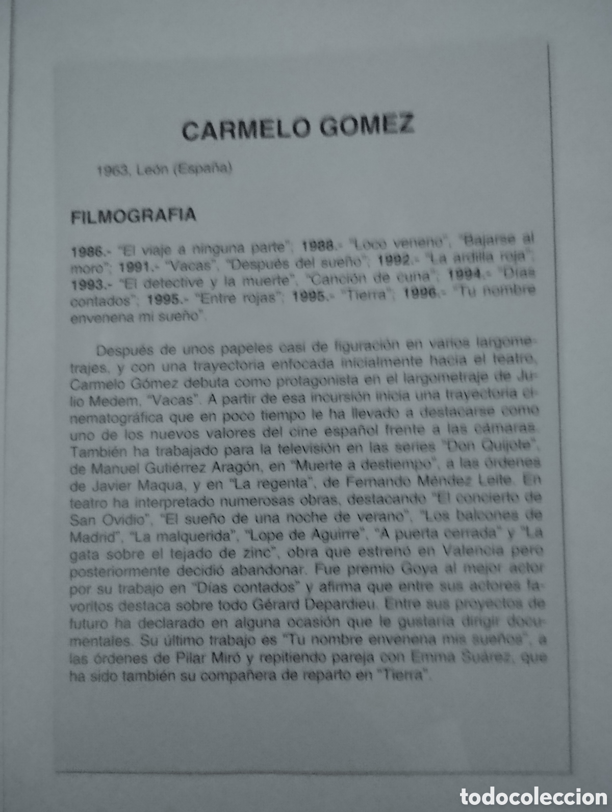 Cine: Minificha N19 Carmelo Gomez - Actor. - Foto 2