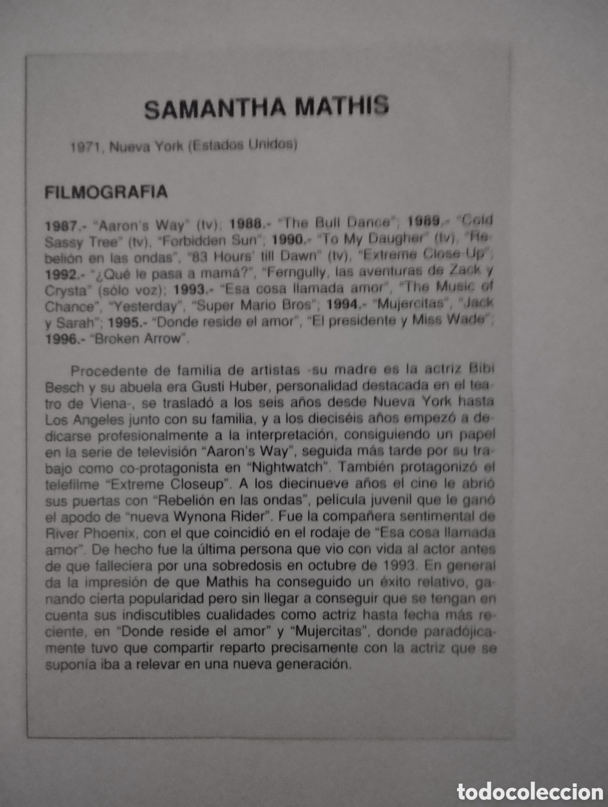 Cine: Minificha N16 Samantha Mathis - Actriz. - Foto 2