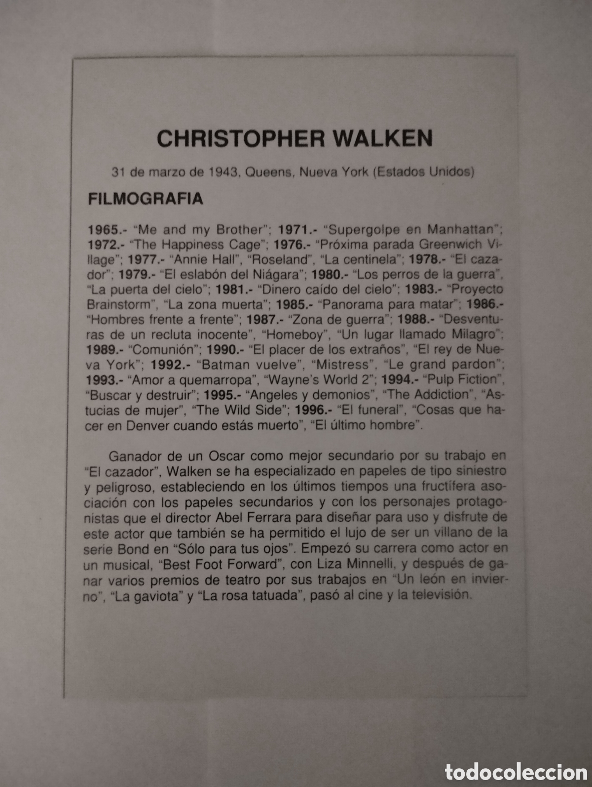 Cine: Minificha N12 Christopher Walken - Actor. - Foto 2