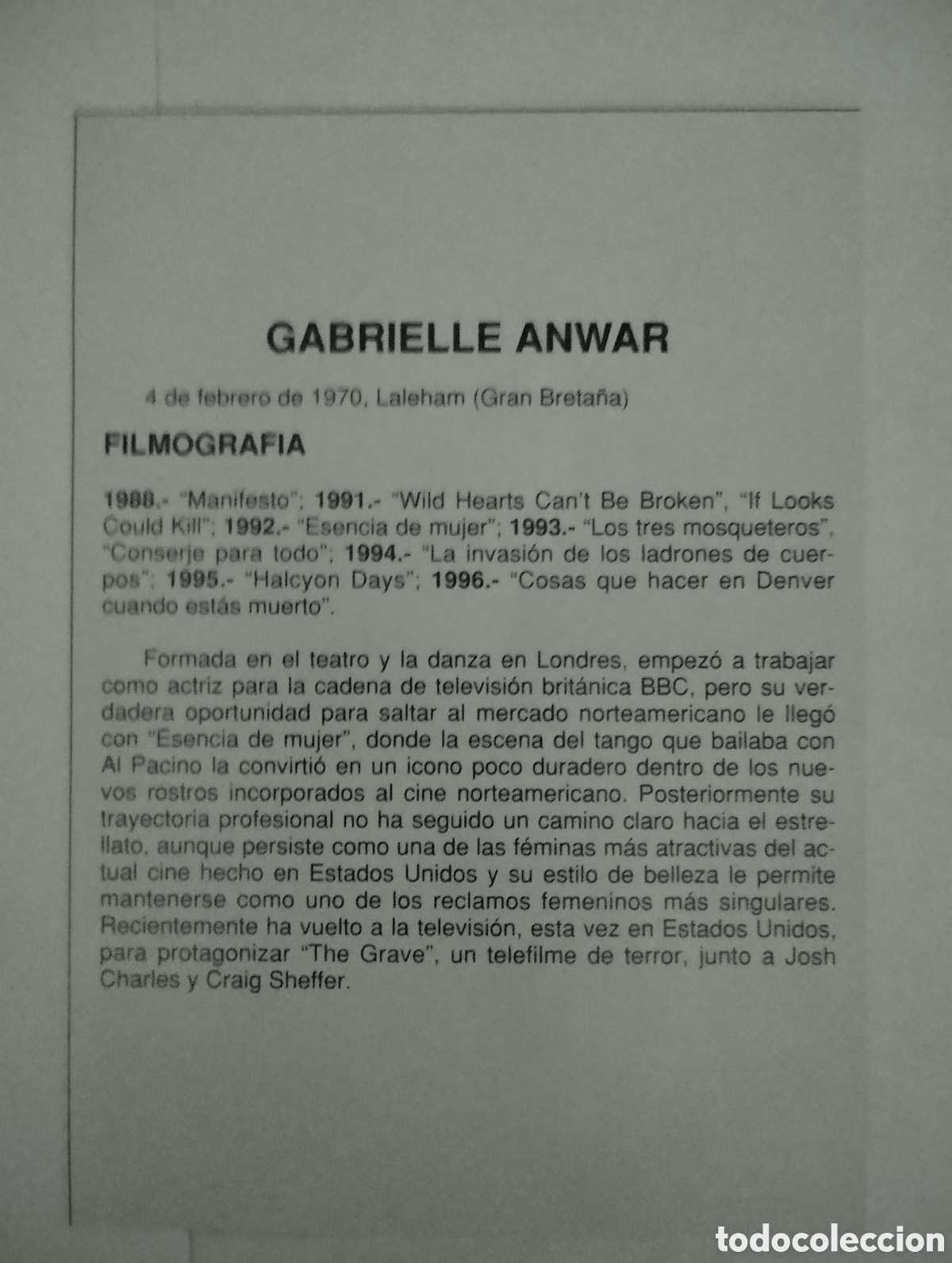 Cine: Minificha N9 Gabrielle Anwar - Actriz. - Foto 2