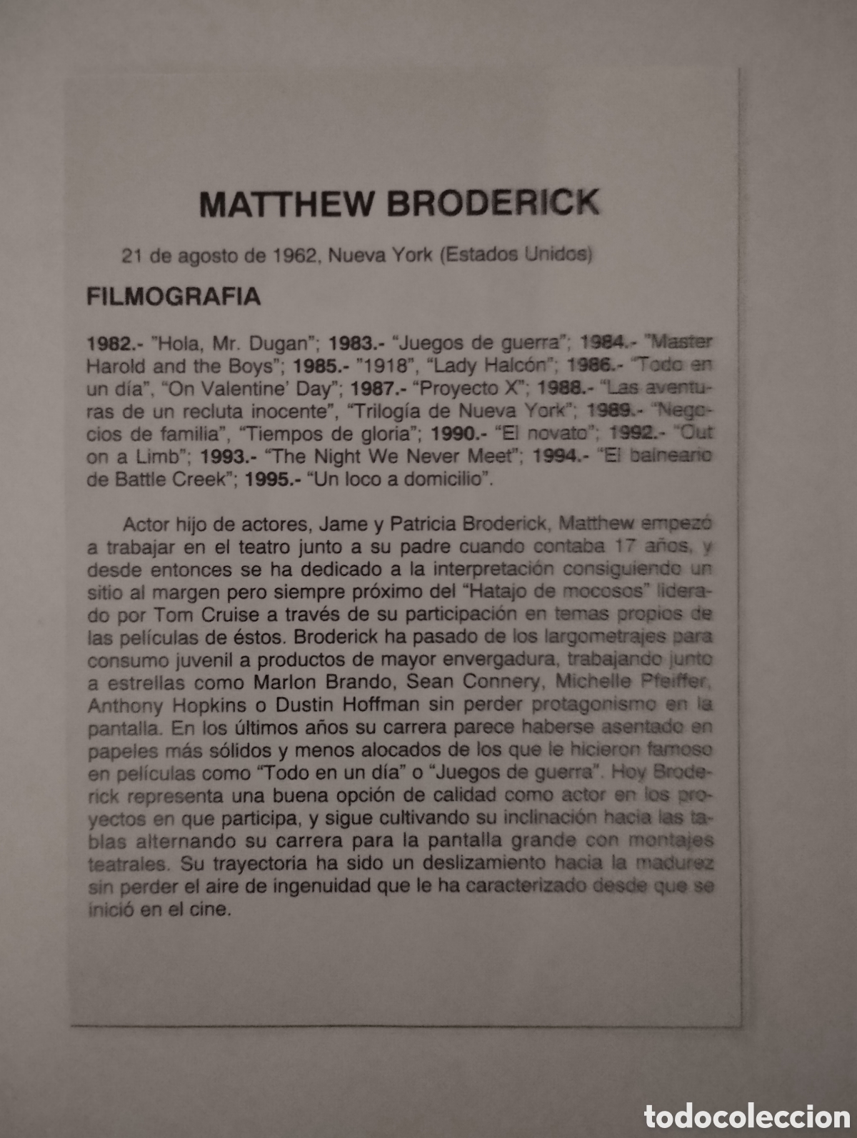 Cine: Minificha N4 Matthew Broderick - Actor. - Foto 2