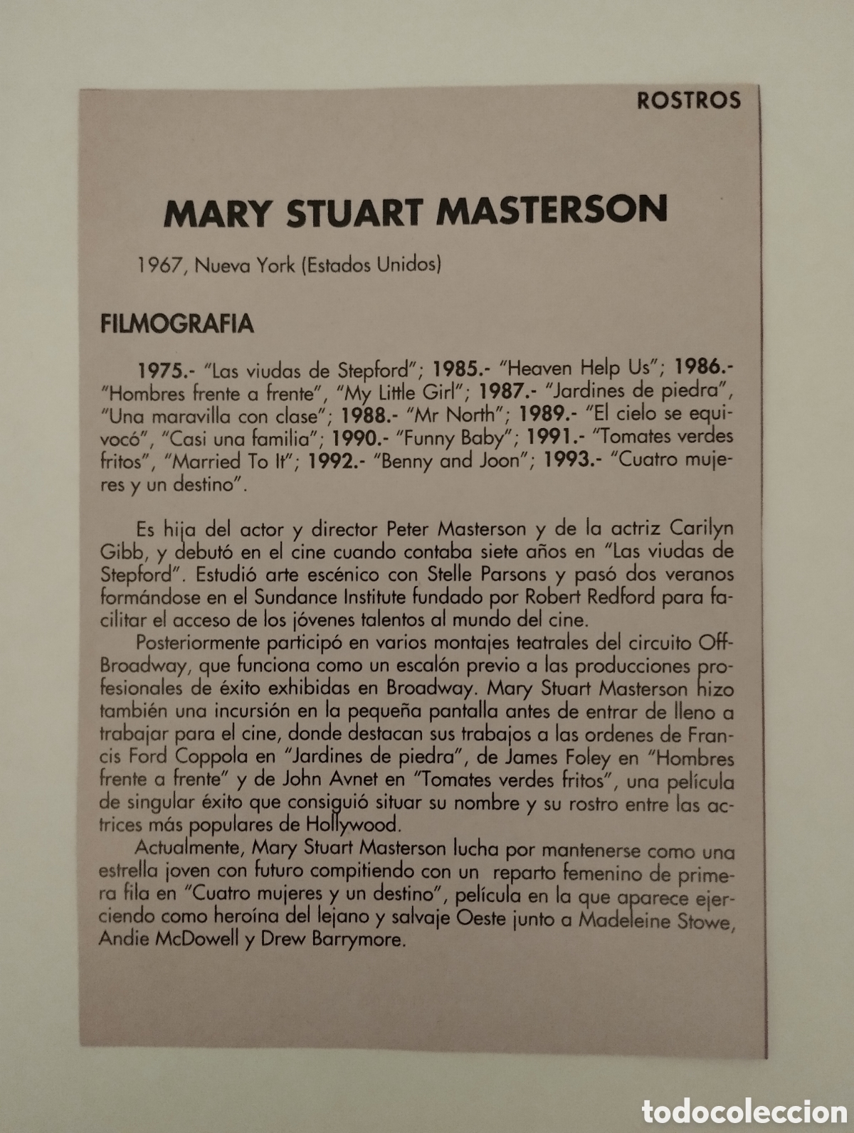 Cine: Minificha N107 Mary Stuart Masterson - Actriz. - Foto 2