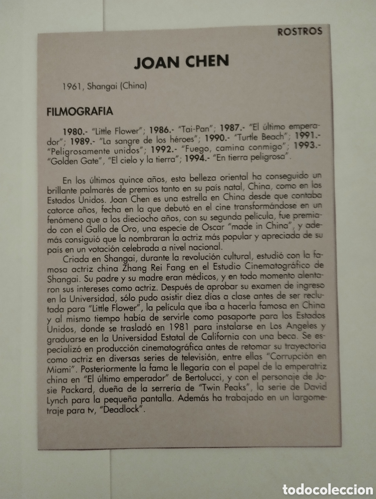 Cine: Minificha N108 Joan Chen - Actriz. - Foto 2