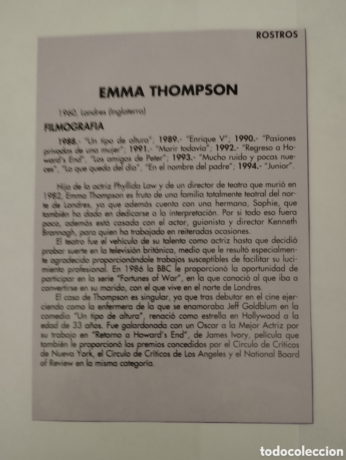 Cine: Minificha N109 Emma Thompson - Actriz. - Foto 2