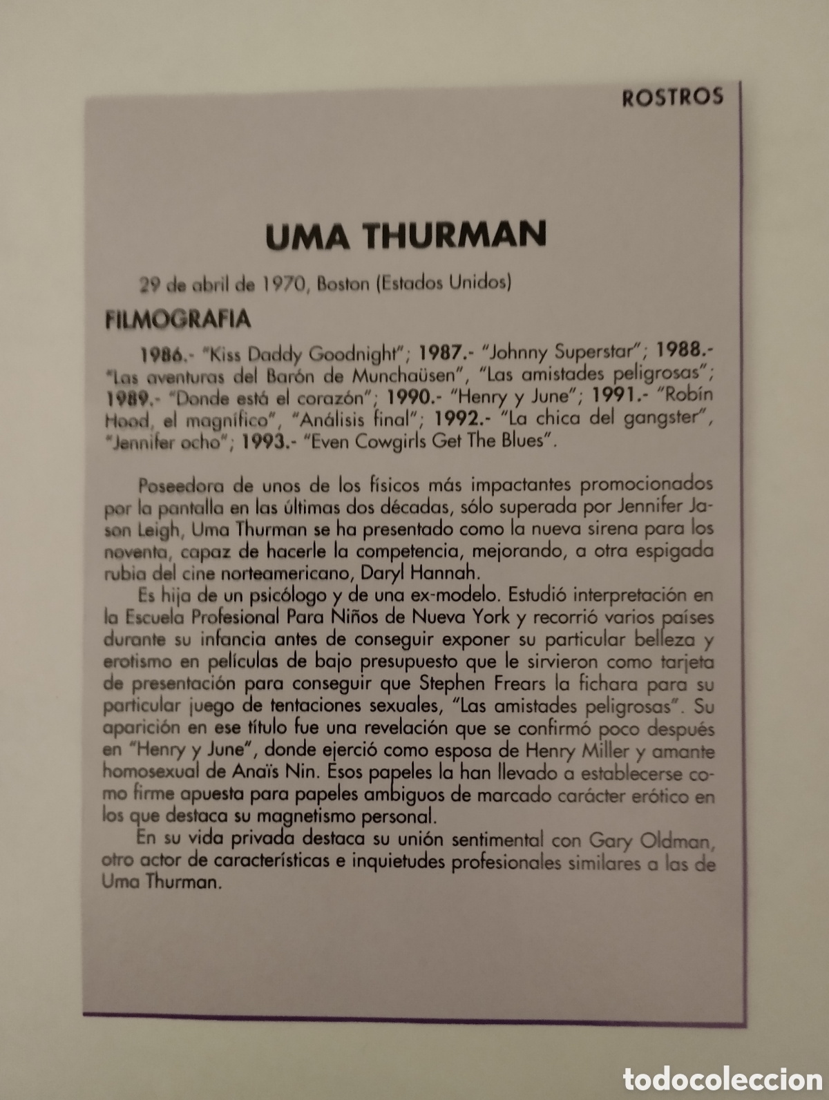 Cine: Minificha N110 Uma Thurman - Actriz. - Foto 2