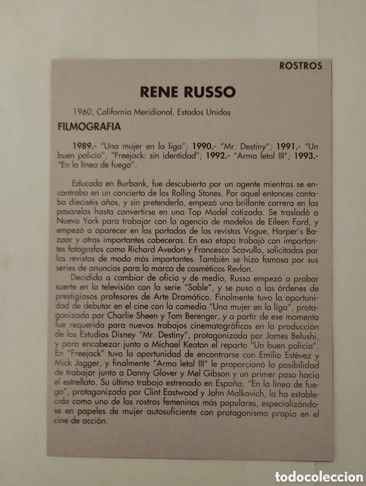 Cine: Minificha N112 Rene Russo - Actriz. - Foto 2