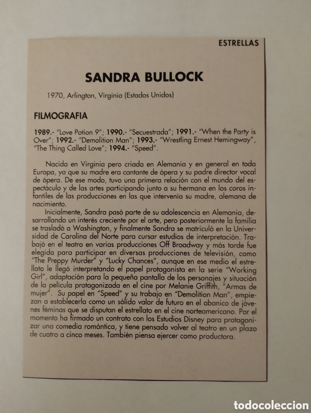 Cine: Minificha N113 Sandra Bullock - Actriz. - Foto 2