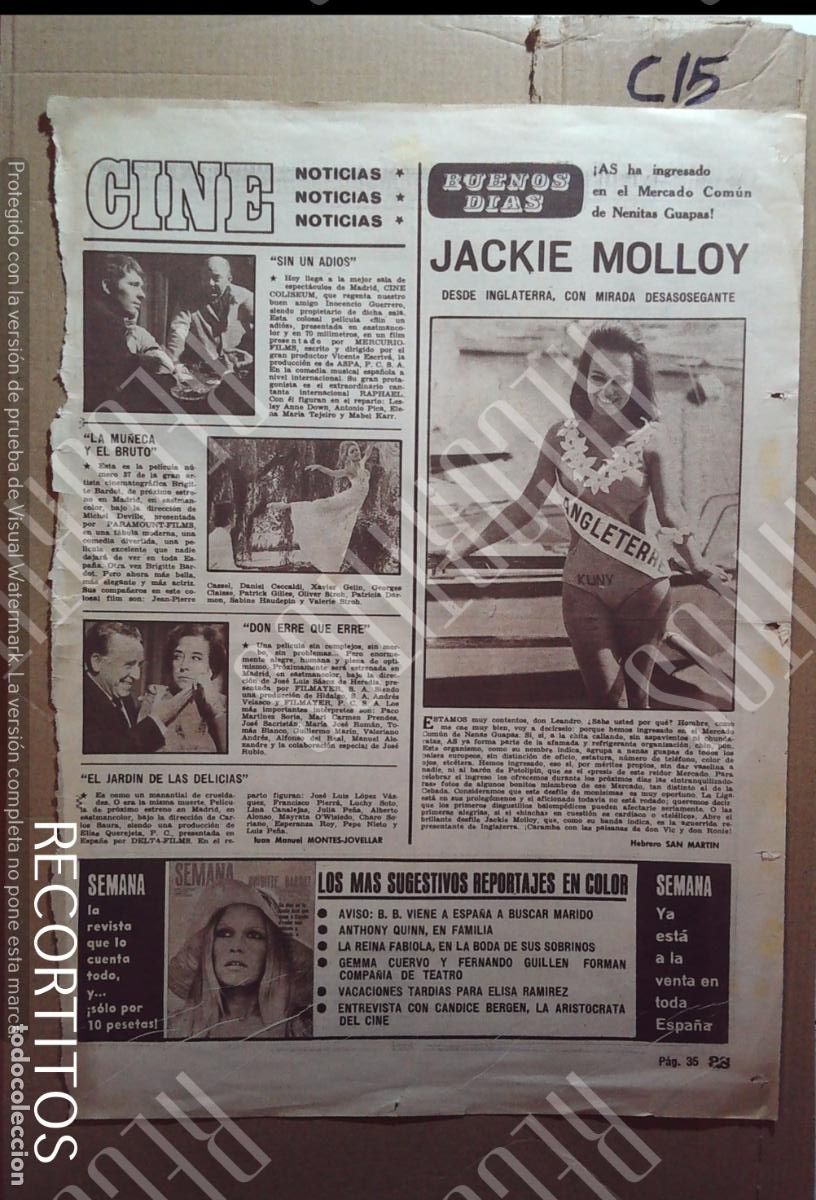 Cine: JACKIE MOLLOY MISS INGLATERRA RAPHAEL PACO MARTINEZ SORIA MARY CARRILLO BARCELONA BARCA VALENCIA