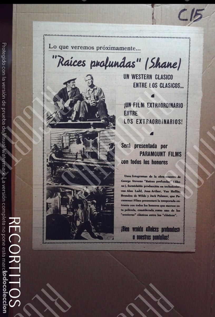 Cine: RAICES PROFUNDAS SHANE GEORGE STEVENS ALAN LADD JEAN ARTHUR VAN HEFLIN