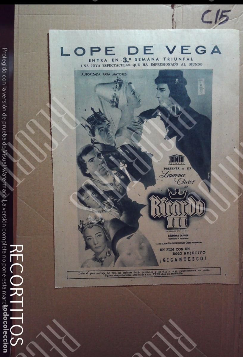 Cine: JOE LAUREL PARRILLA DEL ALCAZAR LINEAS MARITIMAS ITALIANAS RICARDO III LAURENCE OLIVIER