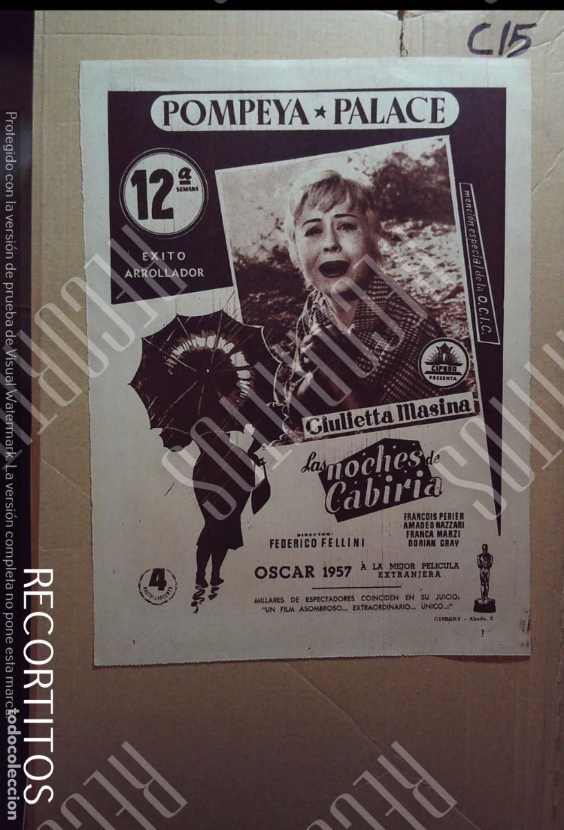 Cine: LAS NOCHES DE CABIRIA FEDERICO FELLINI AMADEO NAZZARI GIULIETTA MASINA BARRIO DE LA CONCEPCION MAD