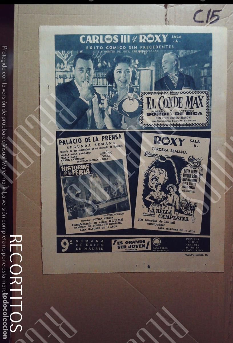 Cine: VIRELSA VIVIENDAS A RENTA SOFIA LOREN LA BELLA CAMPESINA ALBERTO SORDI VITTORIO DE SICA