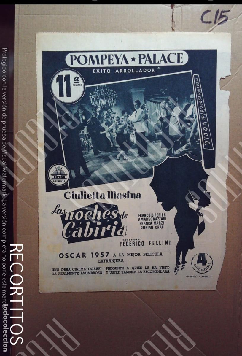 Cine: LAS NOCHES DE CABIRIA FEDERICO FELLINI AMADEO NAZZARI GIULIETTA MASINA