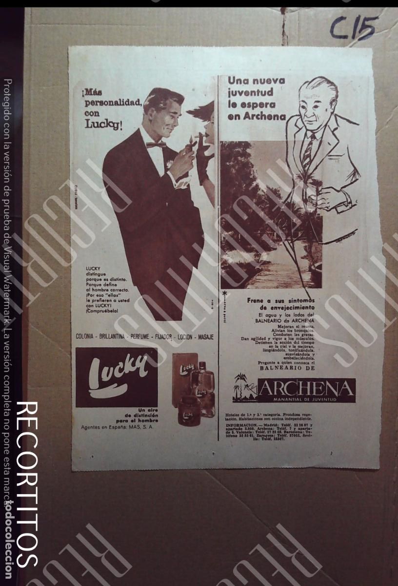 Cine: LUCKY FRAGANCIA ANUNCIO PUBLICIDAD MANANTIAL ARCHENA MURCIA BALNEARIO EDDIE CONSTANTINE
