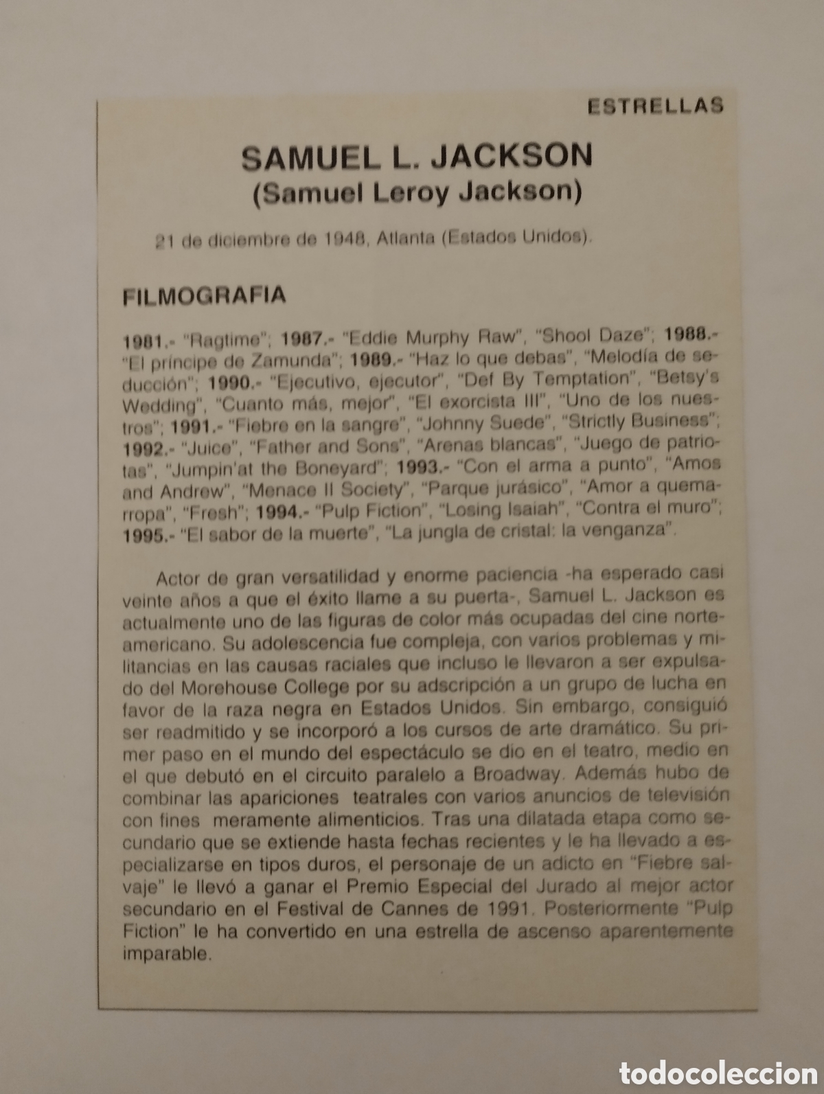 Cine: Minificha N121 Samuel L. Jackson - Actor. - Foto 2