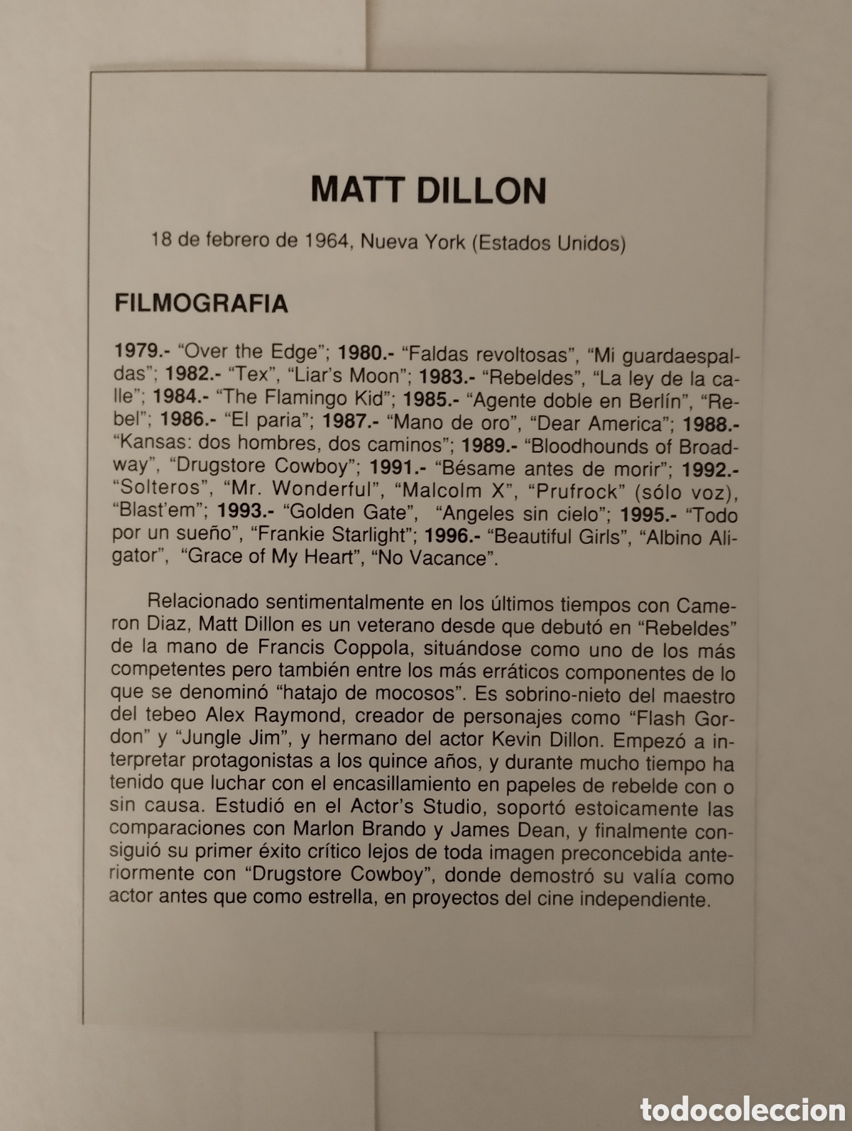 Cine: Minificha N125 Matt Dillon - Actor. - Foto 2