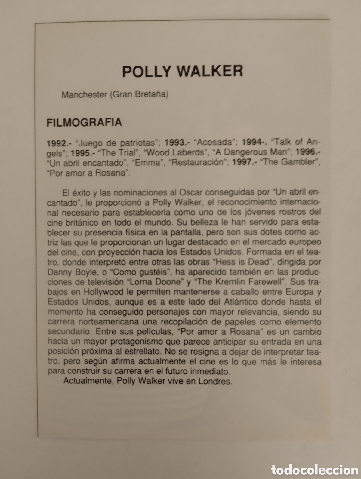 Cine: Minificha N127 Polly Walker - Actriz. - Foto 2
