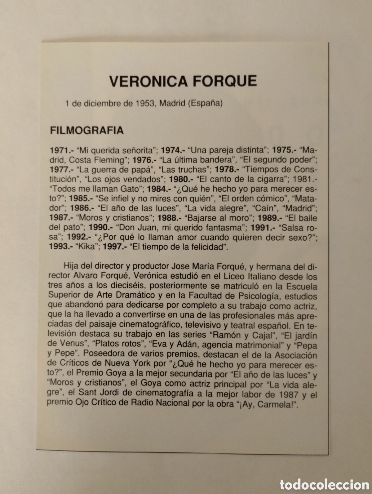 Cine: Minificha N135 Veronica Forque(dos) - actriz. - Foto 2