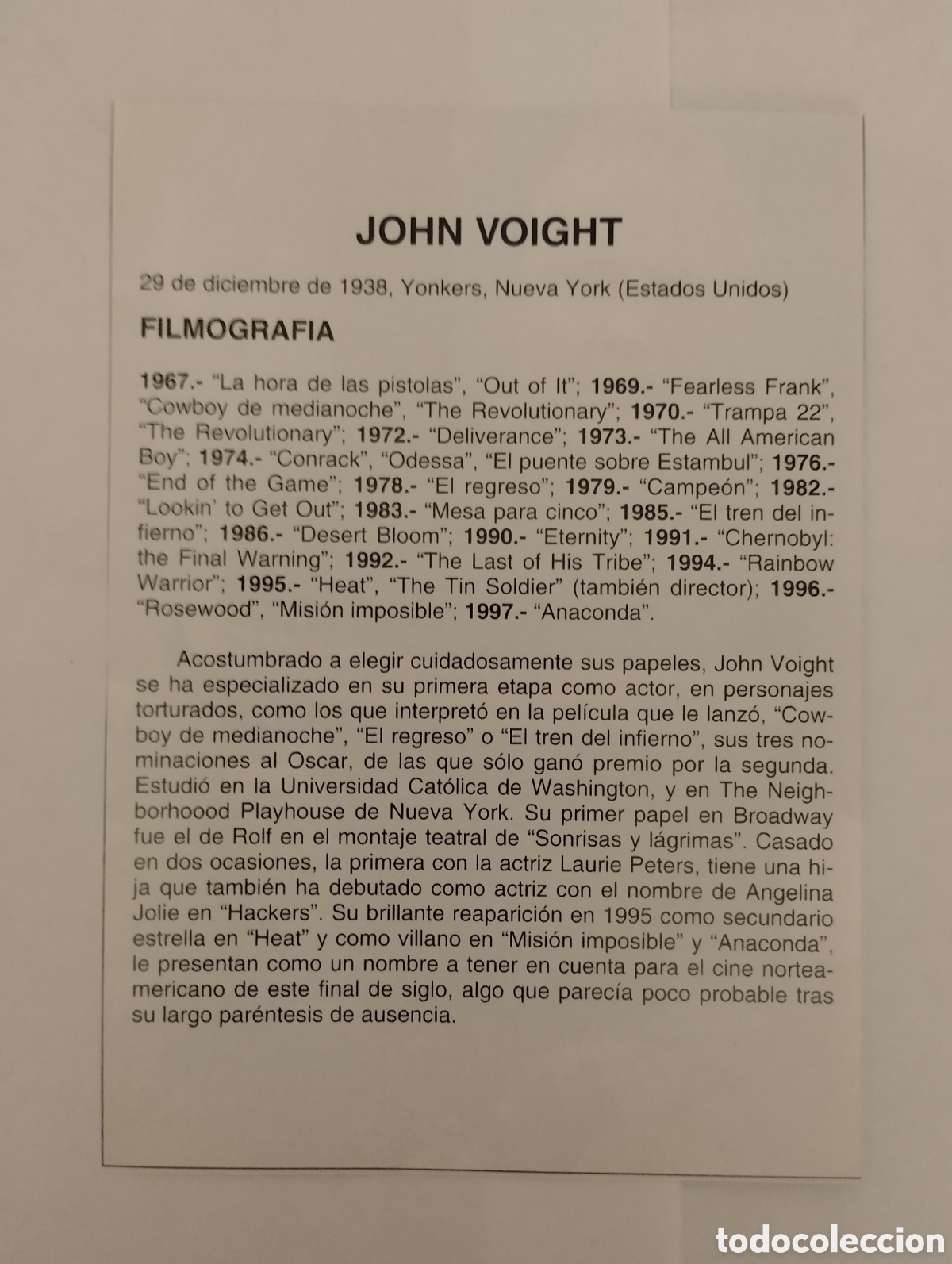 Cine: Minificha N139 John Voight - Actor. - Foto 2