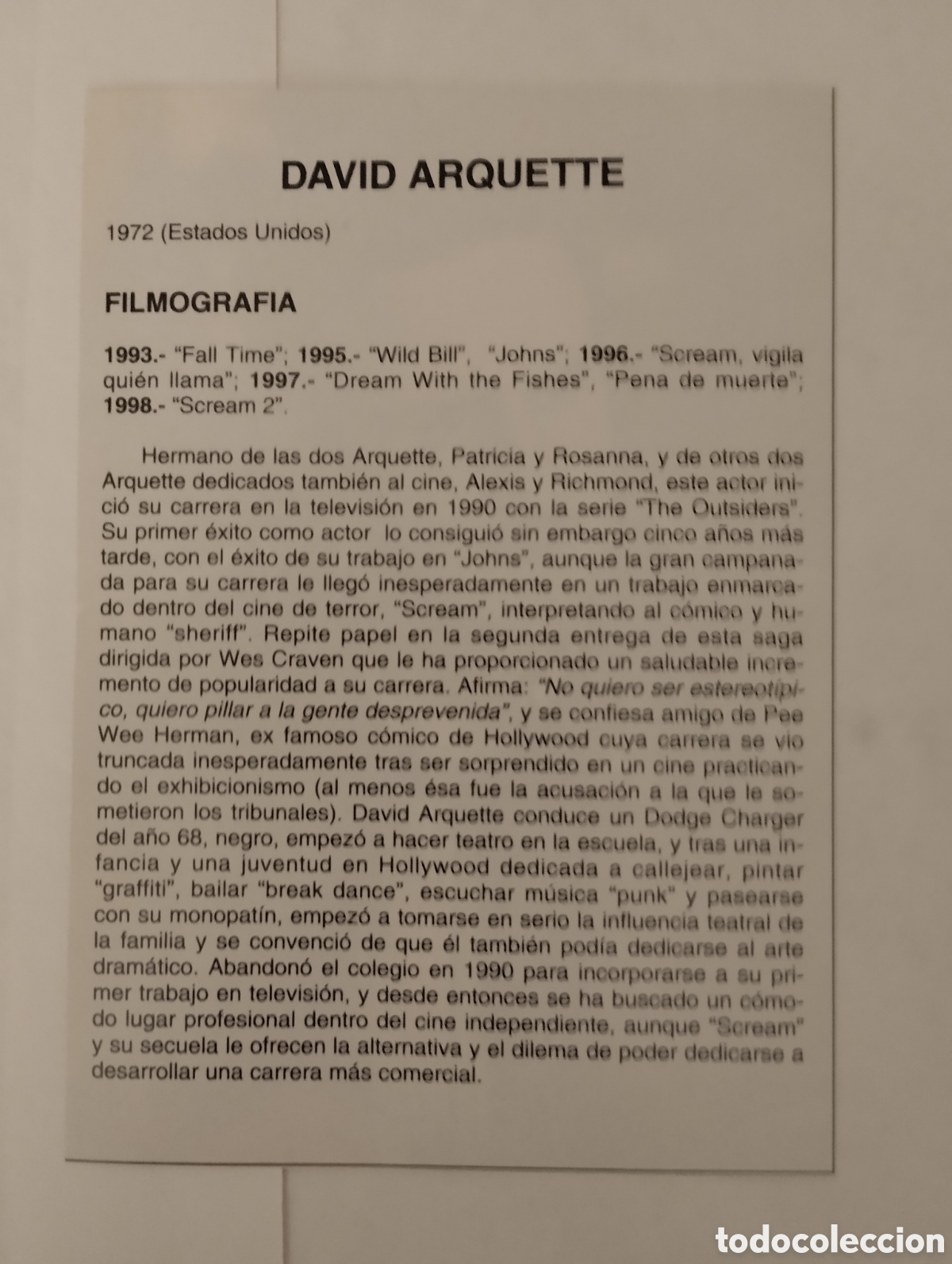 Cine: Minificha N155 David Arquette - Actor. - Foto 2